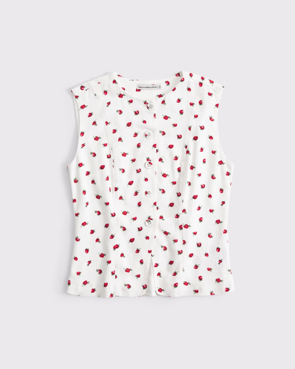 Linen-Blend High-Neck Vest | Abercrombie & Fitch (UK)