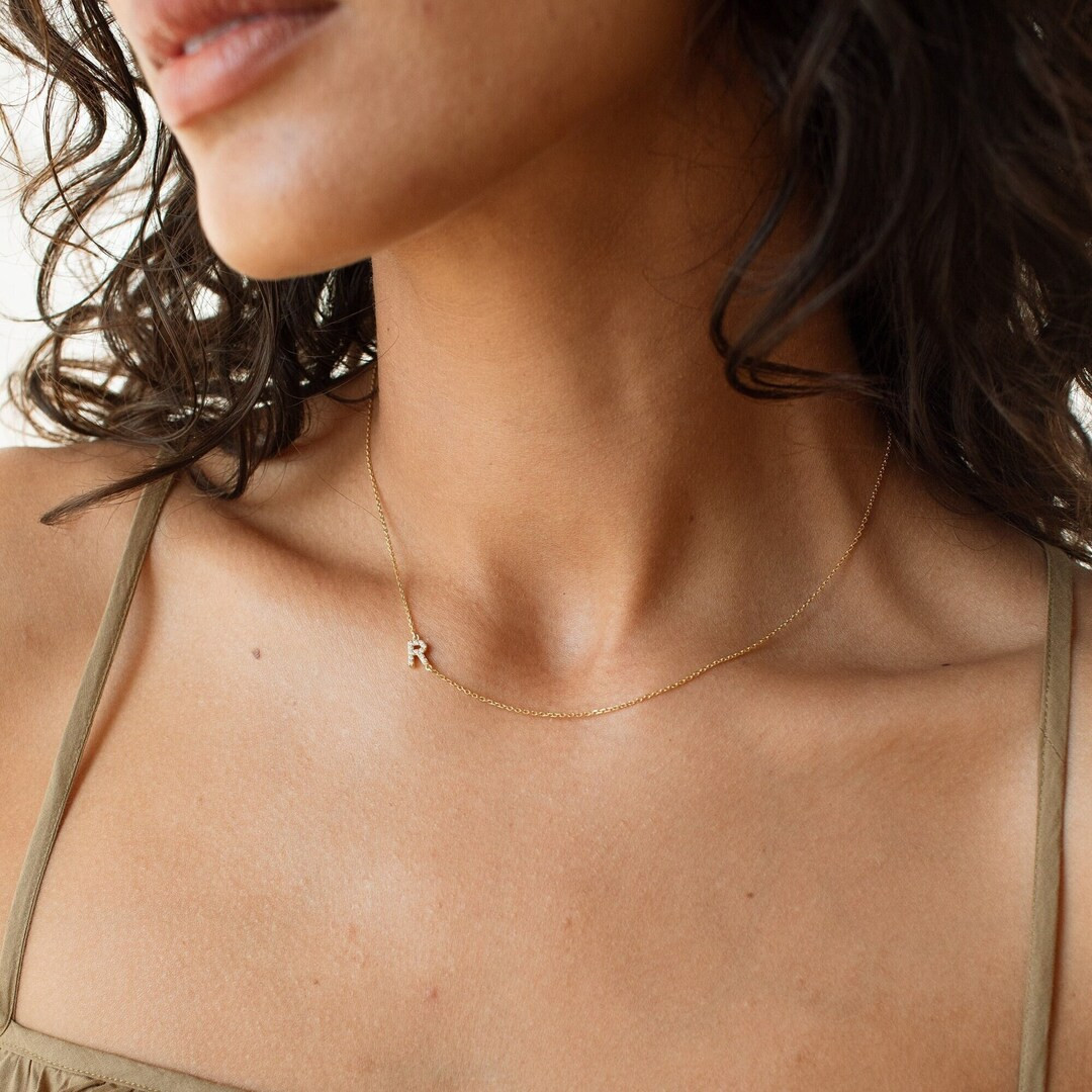 Asymmetrical Pavé Letter Necklace by Gracepersonalized Personalized Sideway Initial Custom Lette... | Etsy (US)