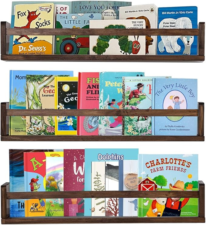 AZSKY Nursery Book Shelves 24 in Set of 3 Walnut Floating Bookshelf for Kids Room Wall Mounted Fl... | Amazon (US)