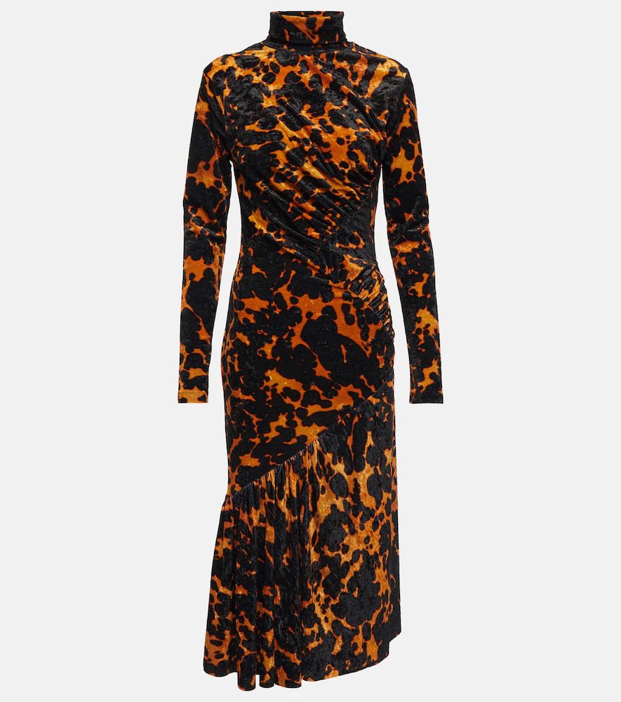 Printed stretch-velvet midi dress | Mytheresa (INTL)