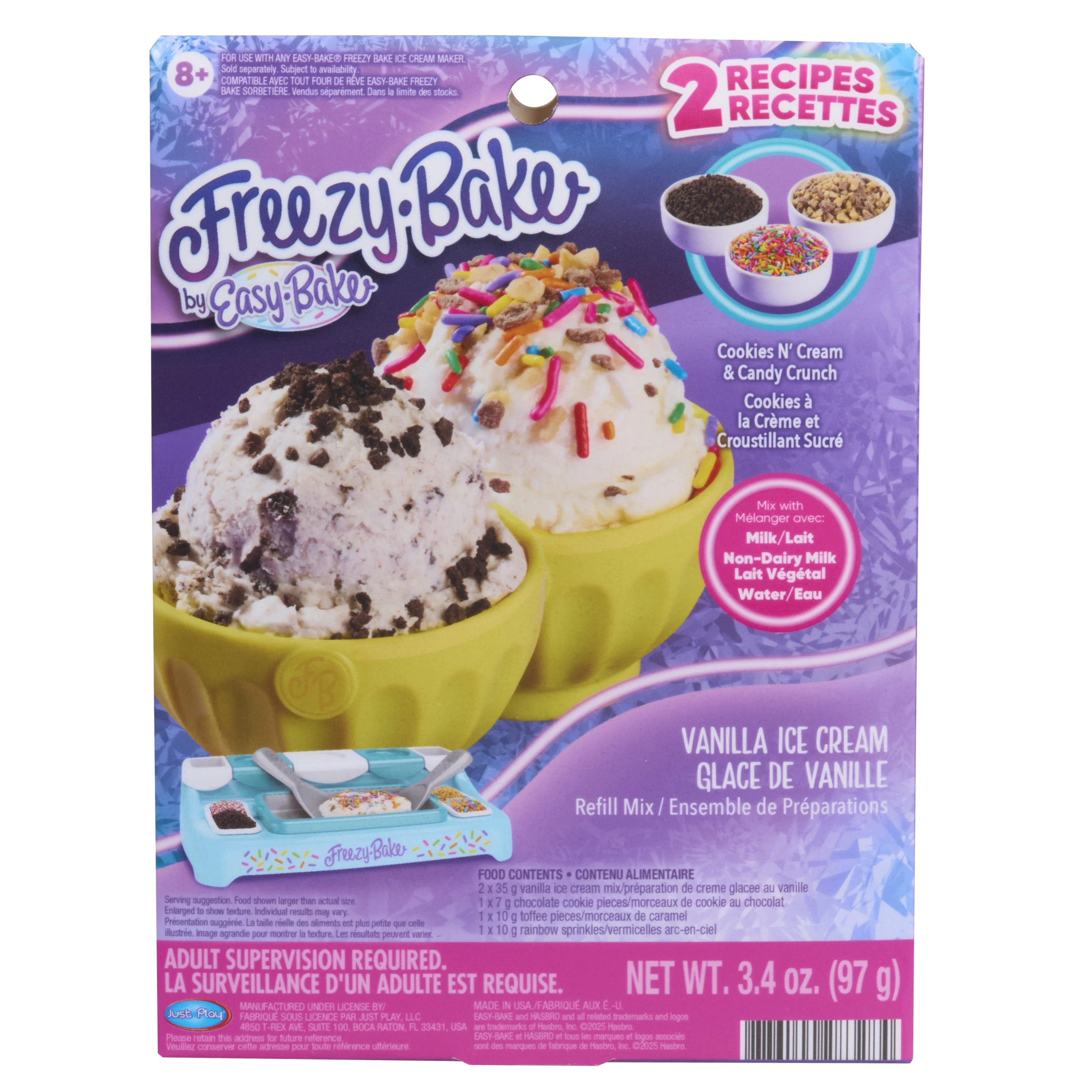 Easy-Bake Freezy-Bake Vanilla Ice Cream Mix - Cookies ’N Cream and Candy Crunch, Kids Ages 8+ | Walmart (US)