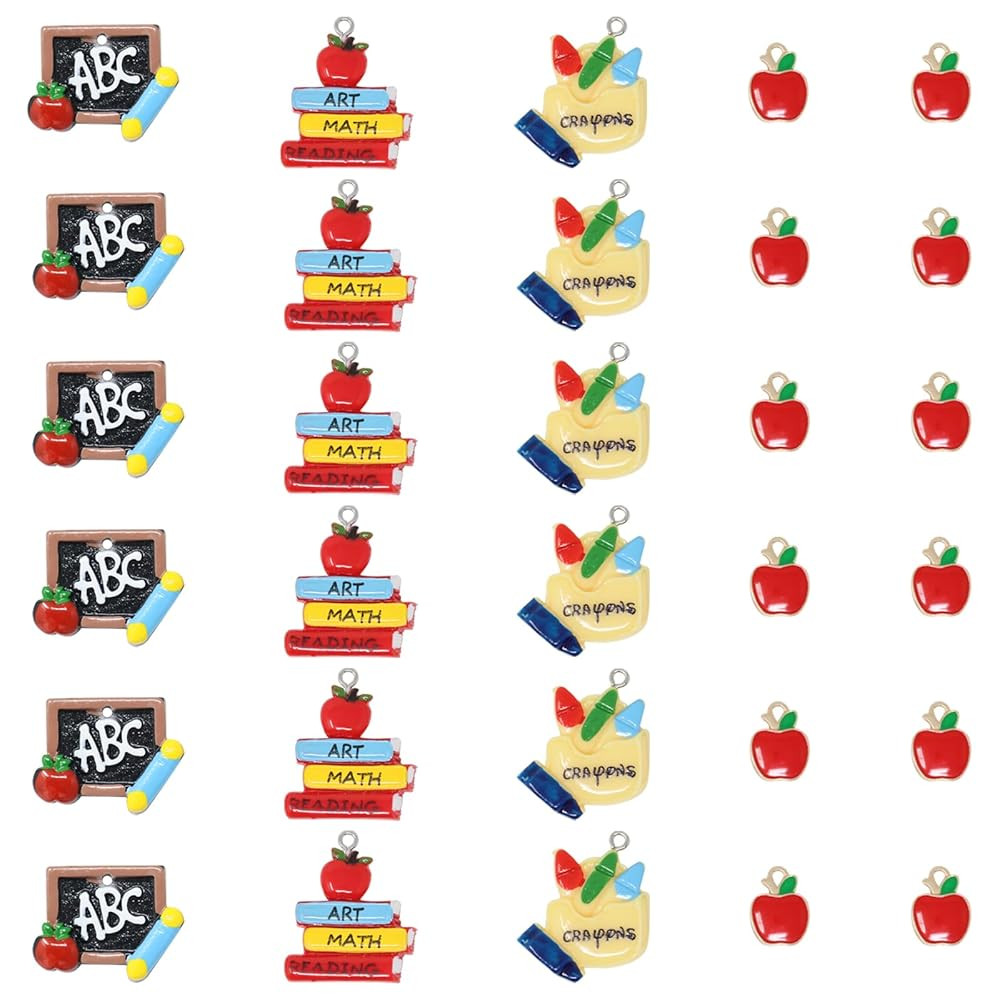 Honbay 30PCS Enamel Alloy Red Fruit Charms Pendant Pencil Blackboard Book Resin Pendant Back to S... | Amazon (US)