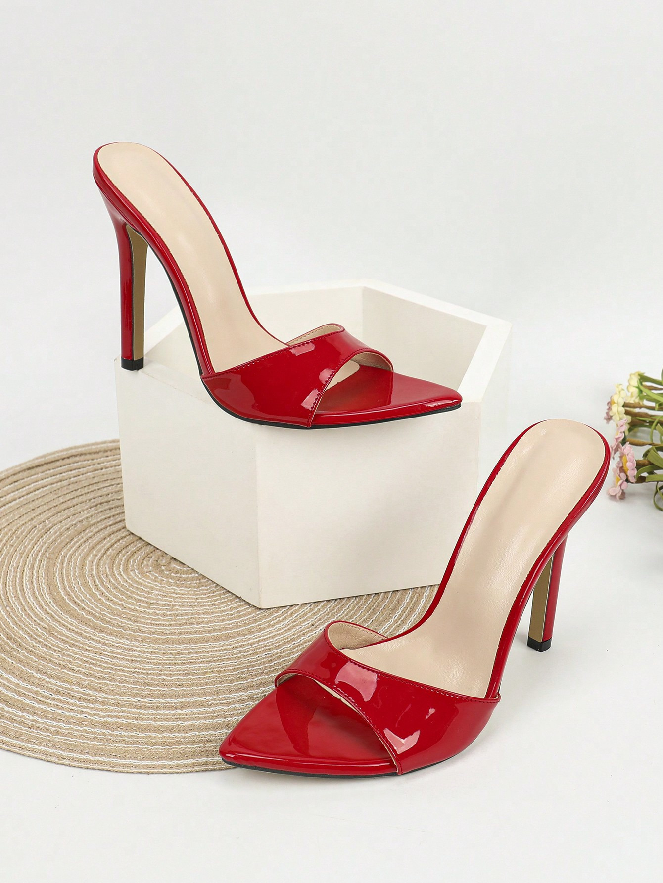 European And American Sexy Pointed Toe Patent Leather High Heel Sandals Comfortable Outdoor Mules... | SHEIN