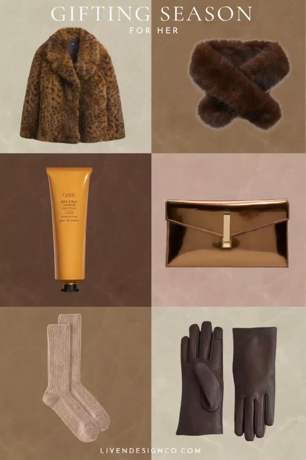 Gift guide. Luxe gift. Faux fur coat. Fur scarf. Hand cream. Metallic clutch. Cashmere socks. Gloves

#LTKHoliday #LTKGiftGuide #LTKSeasonal