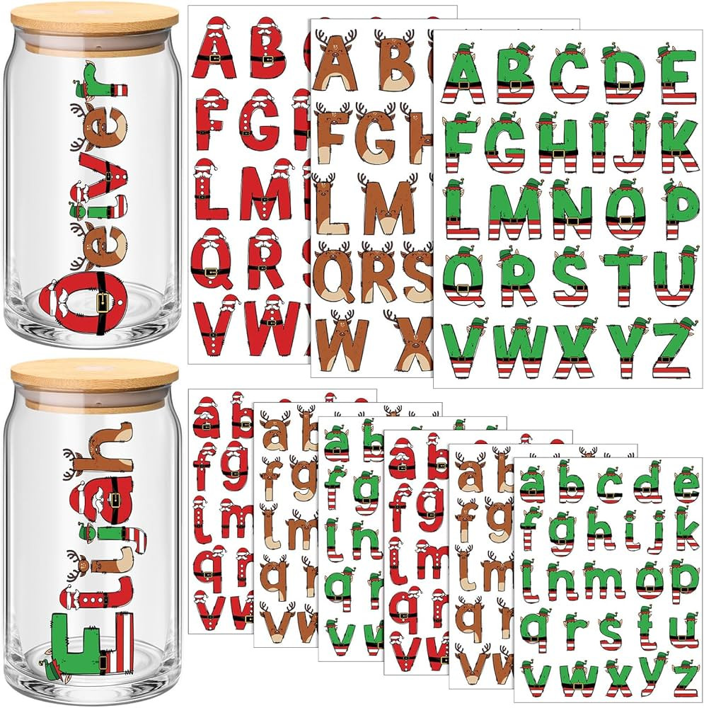 9 Sheets Christmas UV DTF Cup Wrap Letter Christmas Cup Wraps Waterproof Rub on Transfer Alphabet... | Amazon (US)
