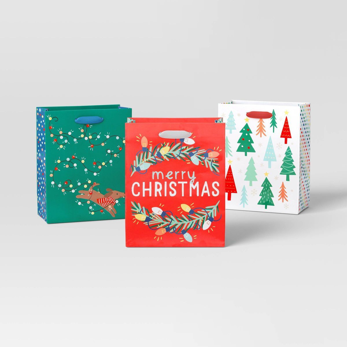 3ct Cub Printed Gift Bag 'Merry Christmas'/Trees/Dog - Wondershop™ | Target