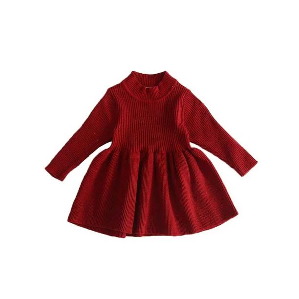 Springcmy Baby Girls Long Sleeve Ruffle Knitted Sweater Dress - Walmart.com | Walmart (US)