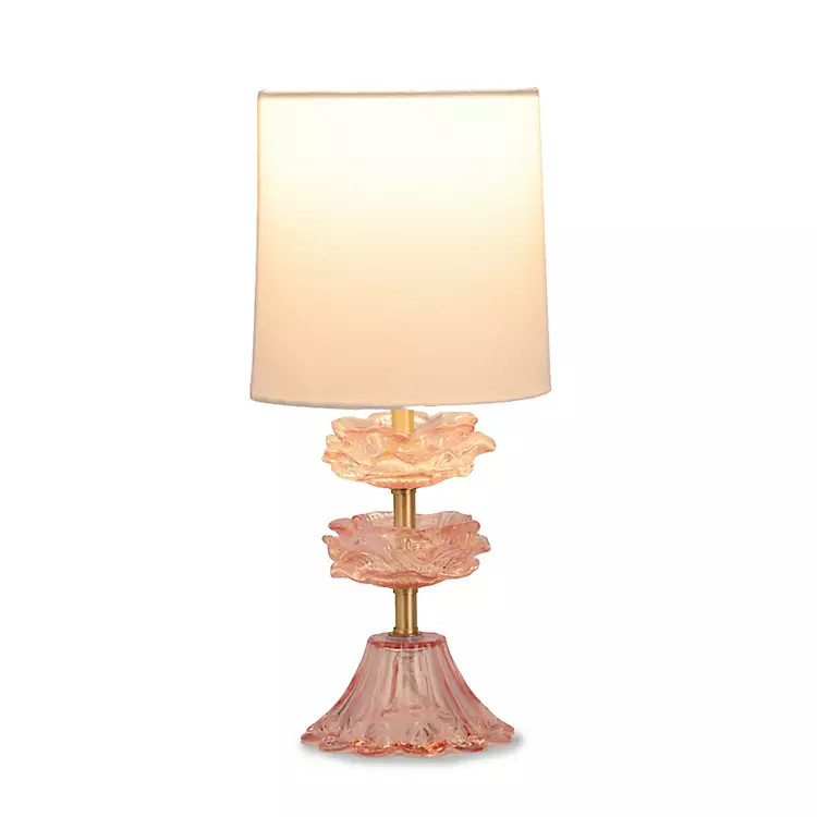 New! Pink Vintage Floral Glass Table Lamp | Kirklands