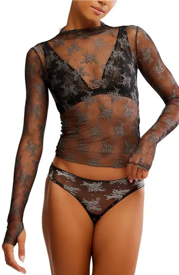 Free People Two-Tone Lady Lux Sheer Mesh Top in Thunderstorm Combo at Nordstrom Rack, Size Small | Nordstrom Rack