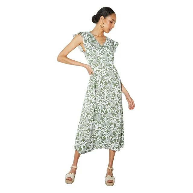 Dorothy Perkins Womens Safari Button Detail Petite Ruffle Midi Dress | Walmart (US)