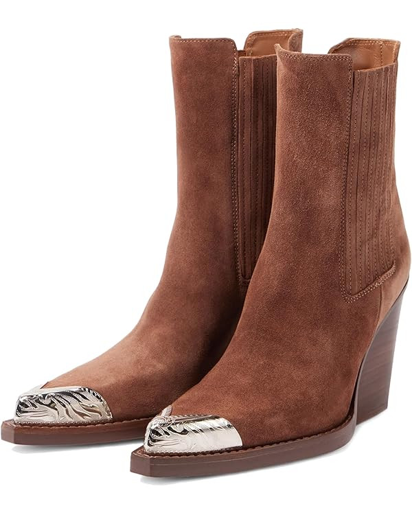 Goolita Suede Western Cowboy Boots For Women Metal Pointed Toe Stacked Block Heel Cowgirl Ankle B... | Amazon (US)