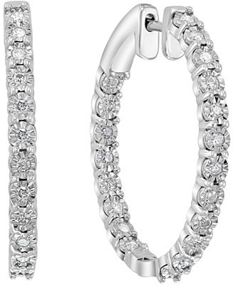 EFFY® Diamond In & Out Small Hoop Earrings (3/8 ct. t.w.) in Sterling Silver, 1" - Macy's | Macy's