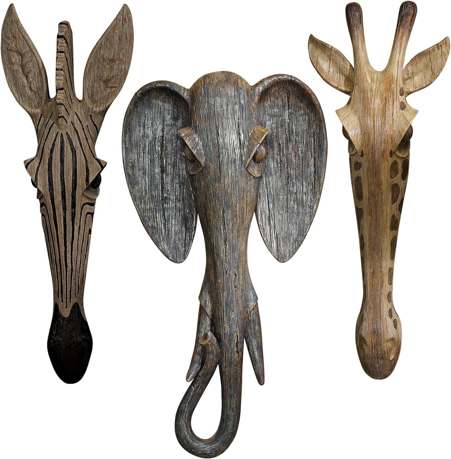Design Toscano Animal Masks of The Savannah, Giraffe Zebra and Elephant Wall Sculptures Exotic Af... | Amazon (US)