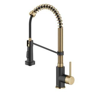 Bolden Single Handle Commercial Style 18-Inch Pull-Down Kitchen Faucet in Brushed Brass/Matte Black | The Home Depot