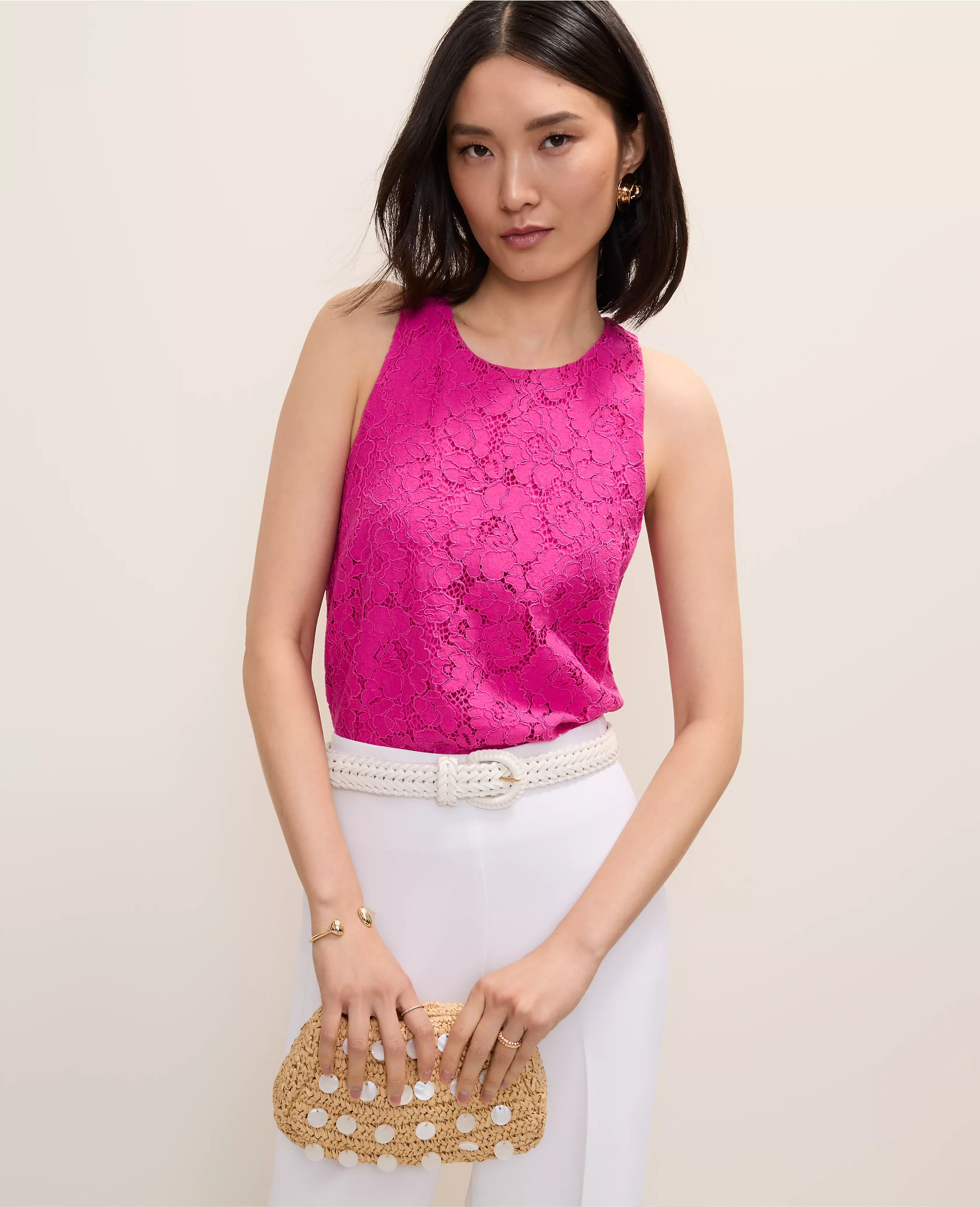 Lace Crew Neck Halter Top | Ann Taylor