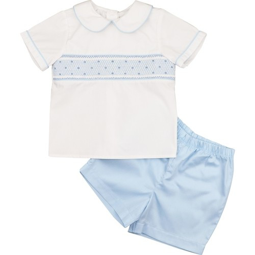 Blue And White Smocked Short Set | Cecil and Lou