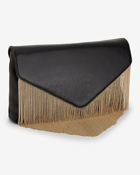Leather Gold Fringe Clutch Bag | Express