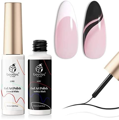 Amazon.com: Beetles Gel Polish Nail Art Gel Liner Set- 2 Popular Black White Colors Gel Art Paint... | Amazon (US)