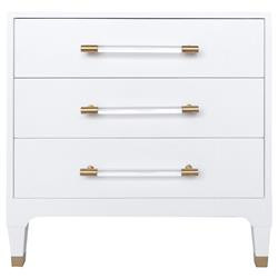 Worlds Away Amber Regency White Linen Clear Acrylic Gold Accent Nightstand | Kathy Kuo Home