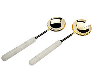 Godinger 2pc Gold and Black Marble Salad Server Set | QVC