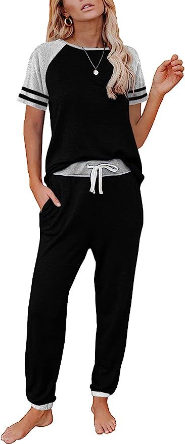 AUTOMET Lounge Sets For Women Two Piece Outfits Loungewear Short Sleeve Crewneck Jogger Pajama Se... | Amazon (US)