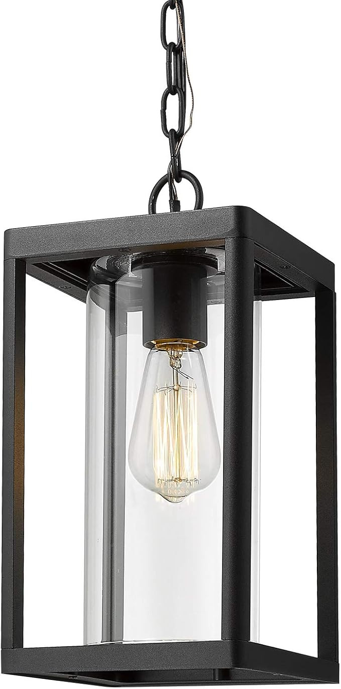 Beionxii Outdoor Pendant Light, Modern Exterior Hanging Porch Lantern, Black Cast Aluminum w/Clea... | Amazon (US)