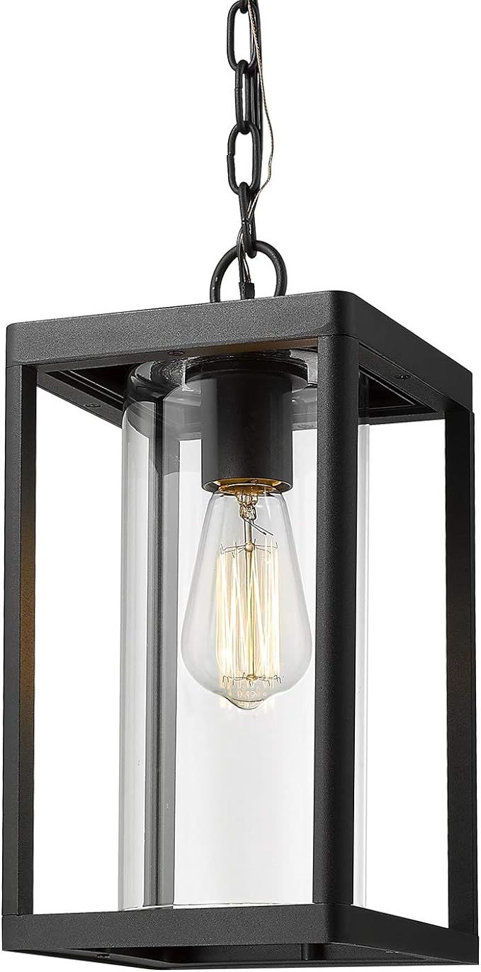 Beionxii Outdoor Pendant Light, Modern Exterior Hanging Porch Lantern, Black Cast Aluminum w/Clea... | Amazon (US)