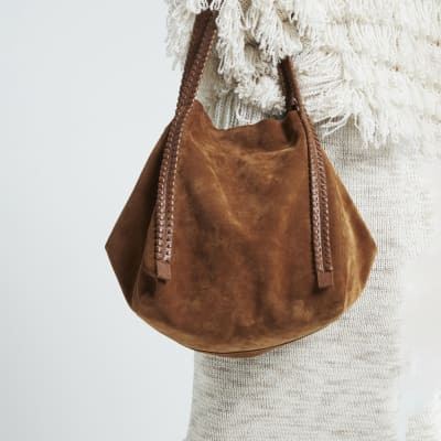 Brown whipstitch suede shopper bag | River Island UK & IE