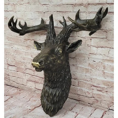 Kaelib Hanging Wall Art Mounted Elk Deer Bust Head Stag Antlers Buck Bronze Sculpture | Wayfair North America