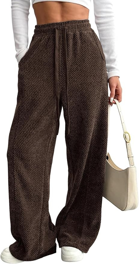 Dokotoo Wide Leg Pants Woman Casual High Waisted Elastic Band Drawstring Jacquard Palazzo Pants w... | Amazon (US)