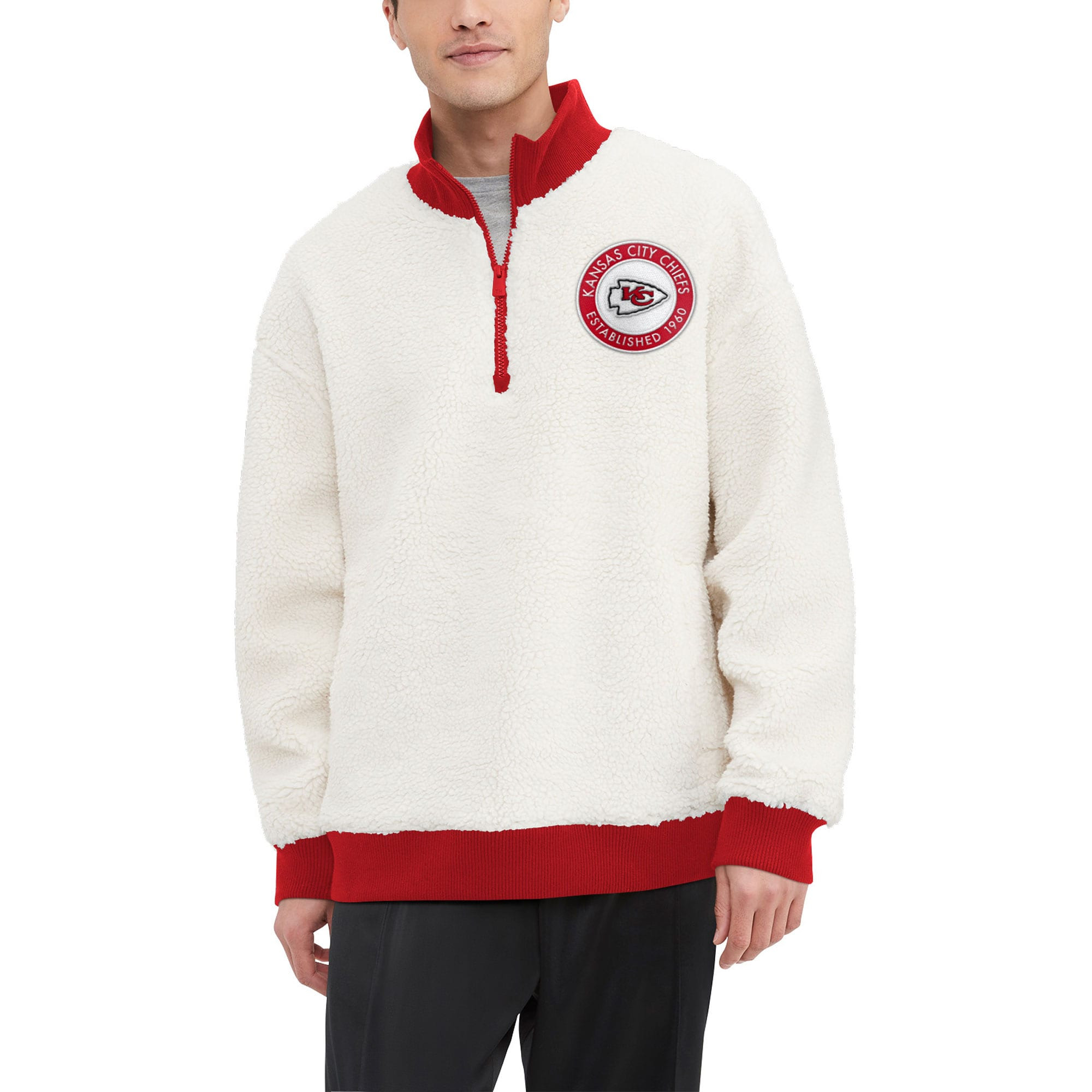 Men's Kansas City Chiefs  Tommy Hilfiger Cream Jordan Sherpa Quarter-Zip Sweatshirt | NFL Shop