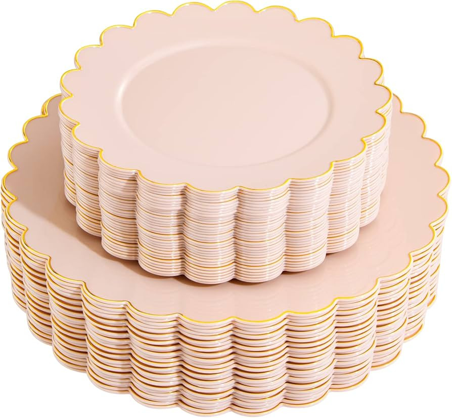 LIYH 60 Pcs Pink Plastic Plates with Gold Disposable Plates Includes: 30 Dinner 10.25" and 30 Des... | Amazon (US)