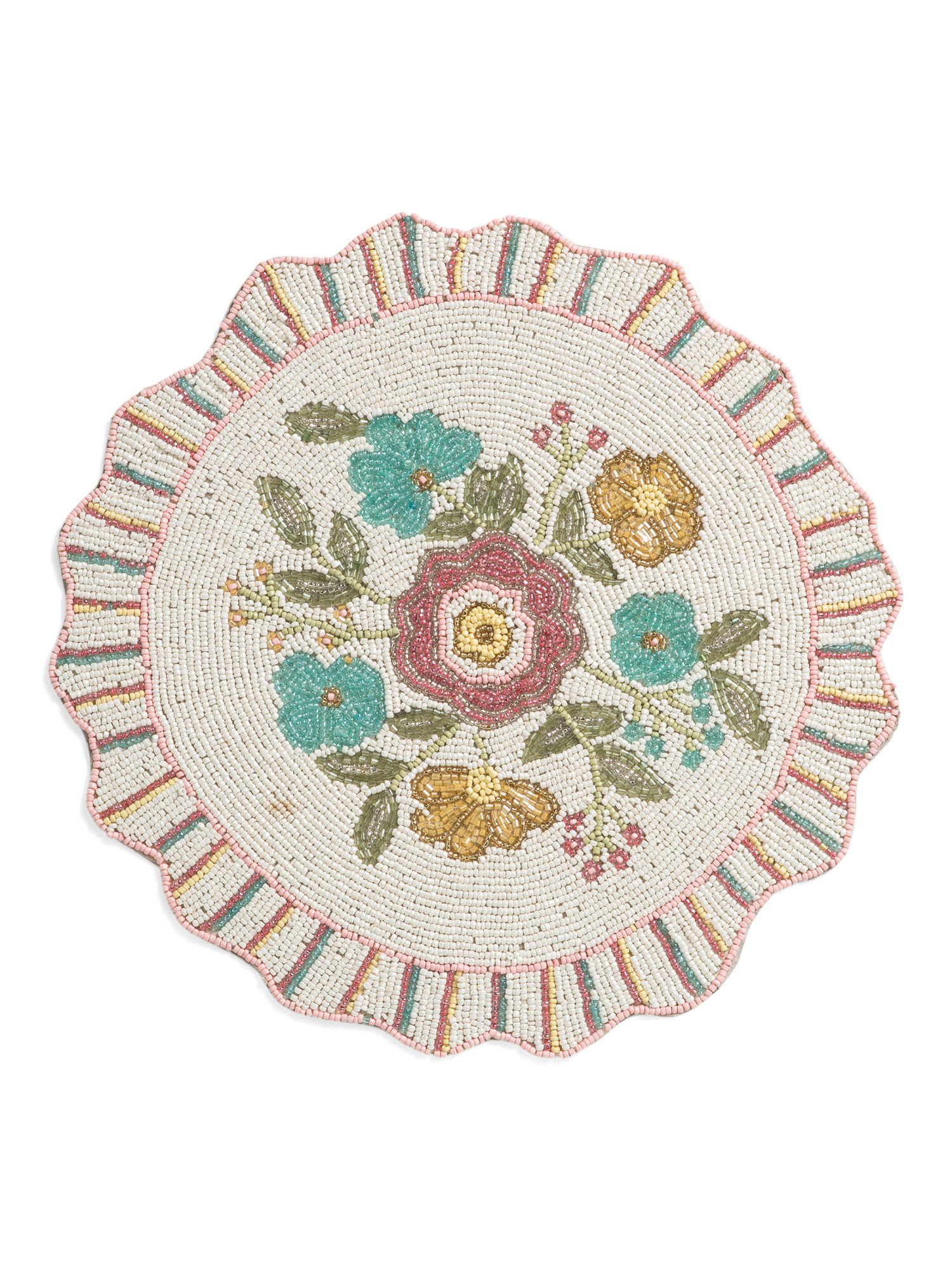14.5in Scalloped Floral Beaded Placemat | TJ Maxx