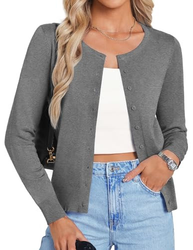 GRACE KARIN Cardigan for Women Dressy Lightweight Casual Knit Cropped Cardigan Sweater for Office Work Plus Size (2XL,Heather Grey) | Amazon (CA)