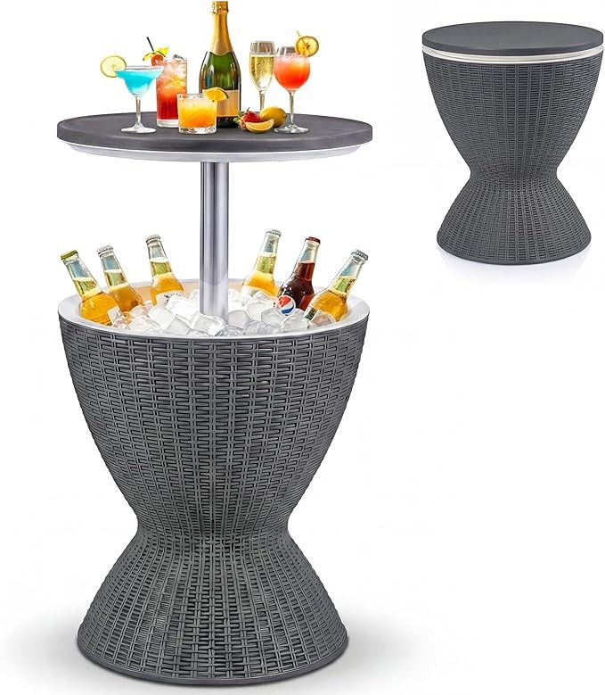 Giantex Outdoor Ice Cooler Side Table with Adjustable Height, 8 Gal Beverage Bucket with Drain Pl... | Amazon (US)