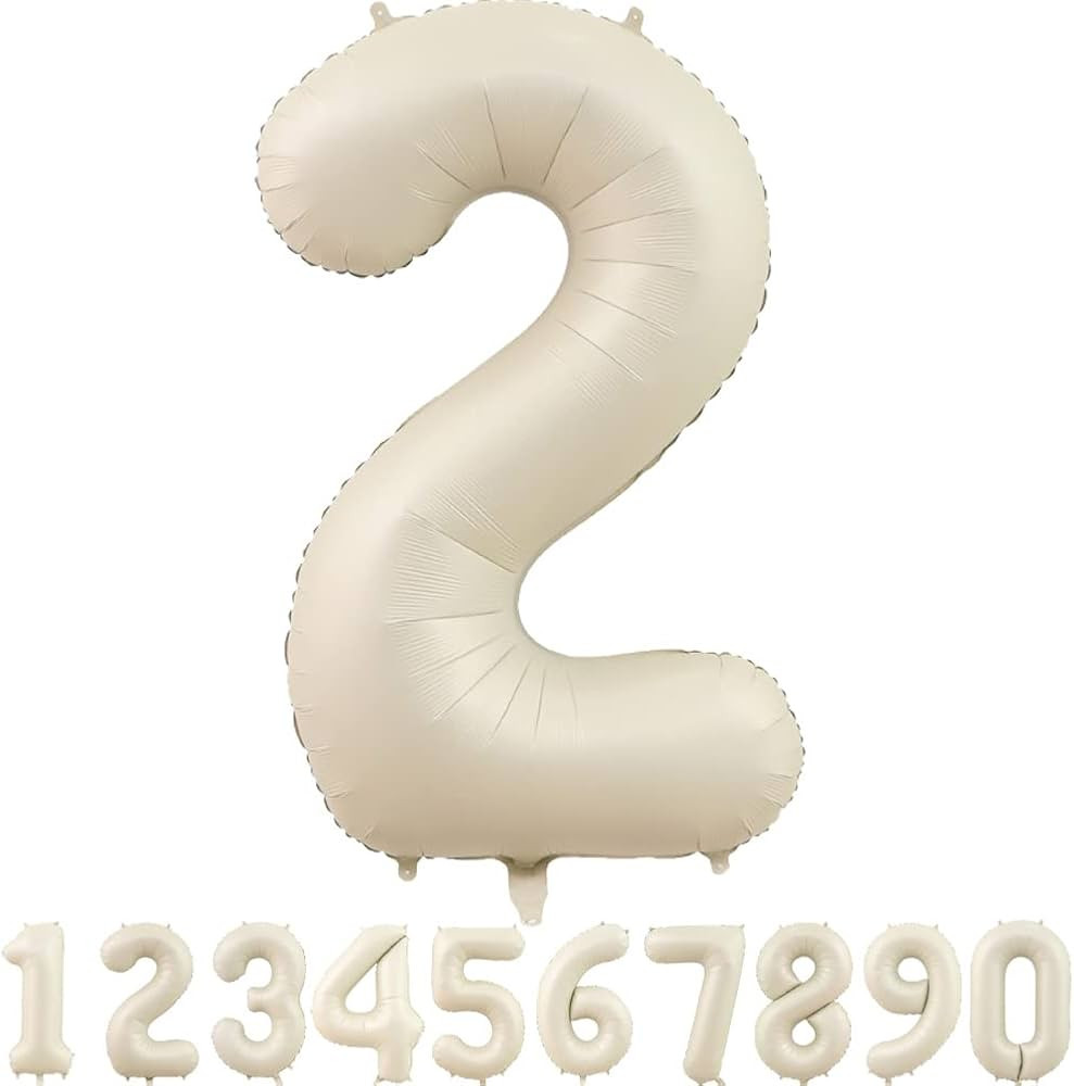 40 Inch Cream White Number 2 Balloons,Large Foil Helium Mylar Birthday Party Balloon 0-9 Matte Nu... | Amazon (US)