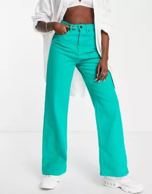 Waven regular 90s fit wide leg pleat detail jeans co-ord in green | ASOS (Global)