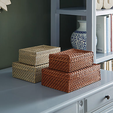 Piper Woven Rattan Decorative Storage Boxes Set of 2 | Ballard Designs, Inc.