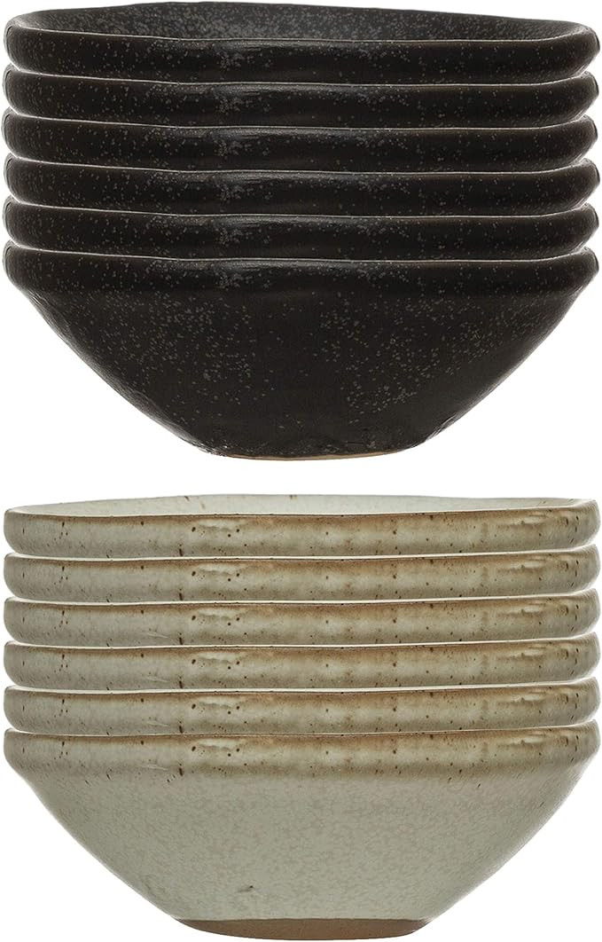 Creative Co-Op Set of 12, 3.5" D Stoneware Bowl with Reactive Glaze, White Serveware, Multi | Amazon (US)