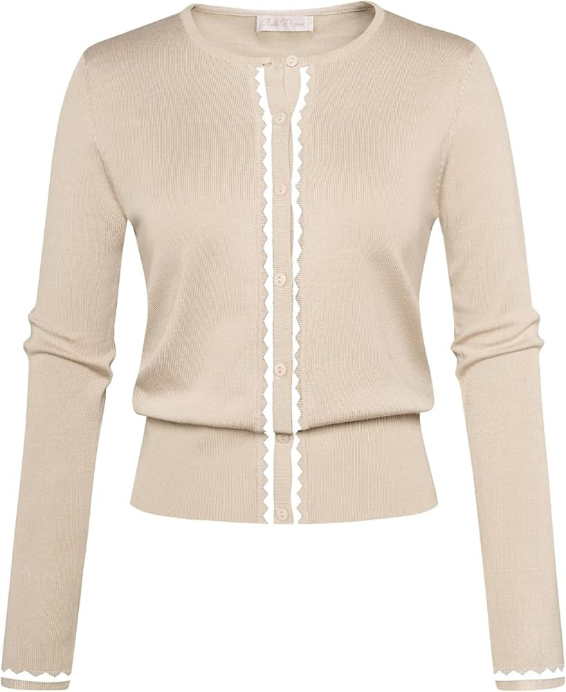 Women's Cardigan Sweater Color Block Long Sleeve Crew Neck Knit Cardigan Trendy Cropped Cardigan ... | Amazon (US)