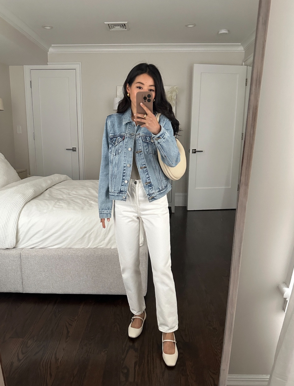 Levi’s sale 4/15-4/22! Buy 2+, get 30% off site wide. 

• Levi’s original trucker jacket in “all mine" wash xxs

This is more classic fit than the trucker with regular shoulders and straight cut sides 

• Levi’s wedgie straight jeans 24 x 26 - fits TTS and available in 2 inseam options. If you’re new to Levi’s jeans, this one is their most versatile style imo

I own the same jeans in "space to think" medium wash and "fully baked" light wash too

• Dolce vita flats 5.5 - linked similar target dupe

• Songmont Luna bag 

@Levis #LevisLTKPartner #Levis
#petite spring denim outfits 