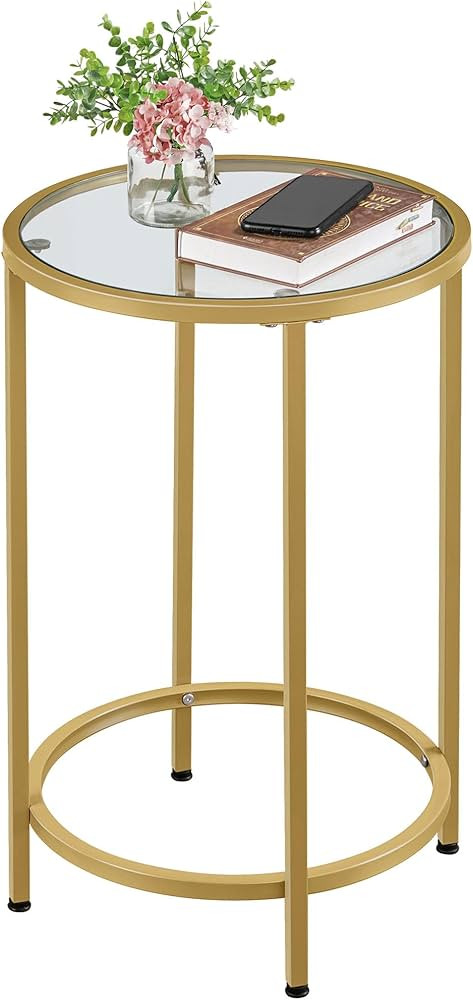 Yaheetech Glass End Table, Round Side Table, Small Coffee Accent Table Nightstand w/Glass Top & M... | Amazon (US)