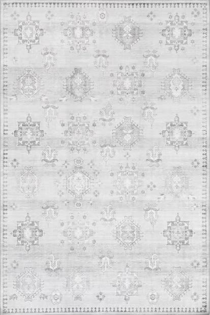 Light Gray Brenda Hazy Heraldry Washable 5' x 8' Area Rug | Rugs USA