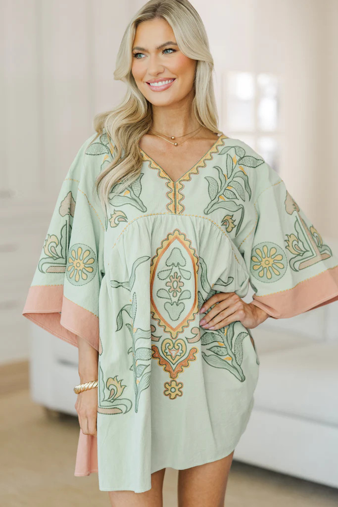 NURSING COLLECTION: Just My Type Sage Embroidered Babydoll Dress | The Mint Julep Boutique
