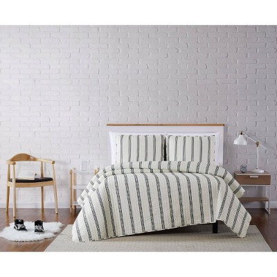 Truly Soft Everyday Full/Queen Millenial Stripe Quilt Set Ivory/Black | Target