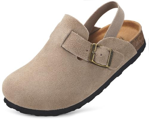 ZUSERIS Kids Toddler Suede Clogs Boys Girls Leather Mules House Slippers Comfort Non Slip Cork Footbed Sandals with Straps & Adjustable Buckle,Apricot,11-12 Little Kid=Label 190 | Amazon (US)