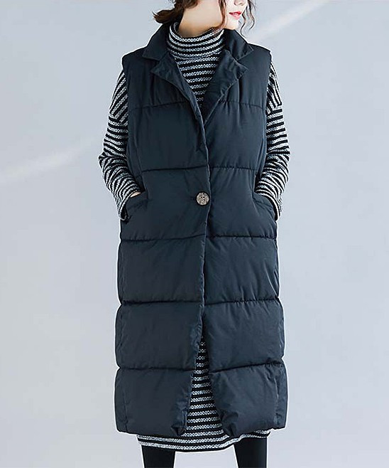 Amato Rizzi Women's Outerwear Vests Black - Black Midi Puffer Vest - Women | Zulily