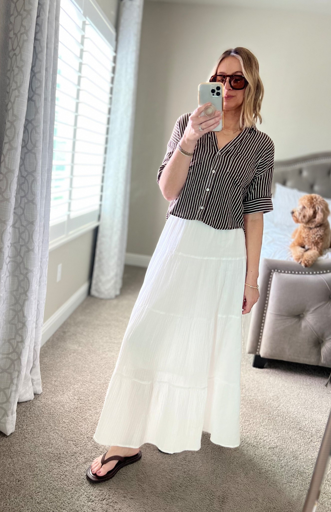 Heading to brunch//Outfit of the day 🤎
Skirt is last year Target and on clearance! Wearing a small.
Top is Zara but sold out 🙁 Linking a similar option 

#outfit #springoutfit #brunchoutfit #summer 

#LTKootd #LTKOver40 #LTKSaleAlert