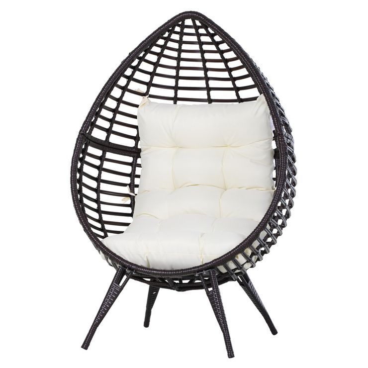 Outsunny Patio Wicker Lounge Chair with Soft Cushion, Outdoor/Indoor PE Rattan Egg Teardrop Cuddl... | Target
