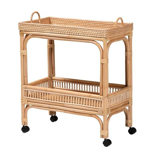 Bali & pari Lombok Modern Bohemian Natural Rattan 2-Tier Wine Cart | Amazon (US)